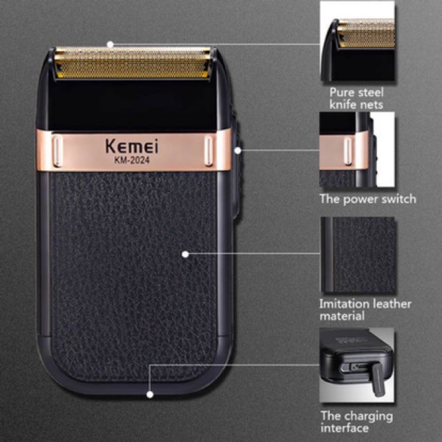 Kemei KM 2024 Alat Cukur Jenggot Kumis Botak Rata Kulit USB Shaver Mesin Cukuran Elektrik KM-2024