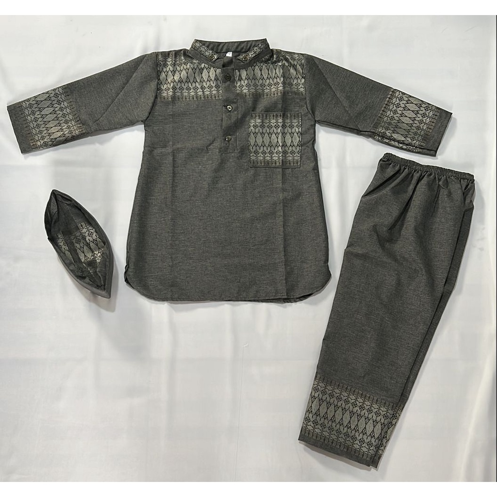 Fashion Pakaian Setelan Baju Koko Baju Muslim Anak Motif Pakistan Songket Madinah Mas Lengan panjang - Usia 3 - 4 tahun