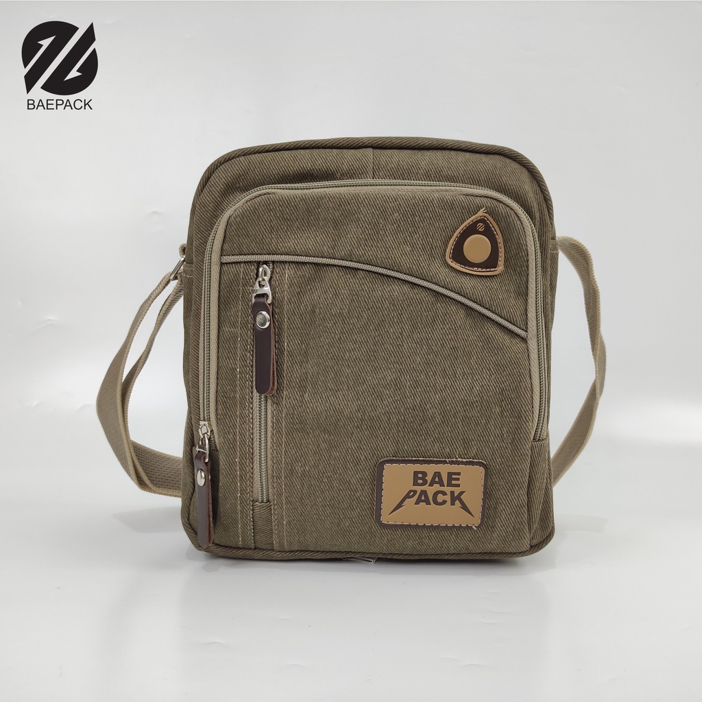 Tas Selempang Cowok Dengan Lubang Headset Brandon Baepack / Tas Bahu Pria / Original Baepack / Hijau Army