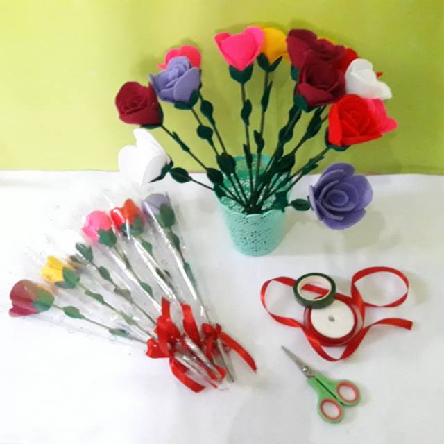 Mawar Flanel Buket 1 tangkai plastik