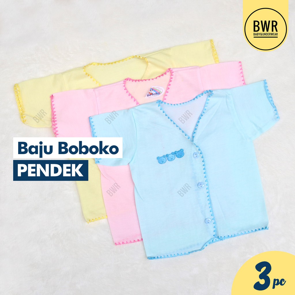 [ 3pc ] Baju Boboko Bordir WARNA PENDEK  | Baju Kancing Bayi Newborn Murah Berkualitas - Bwr IX