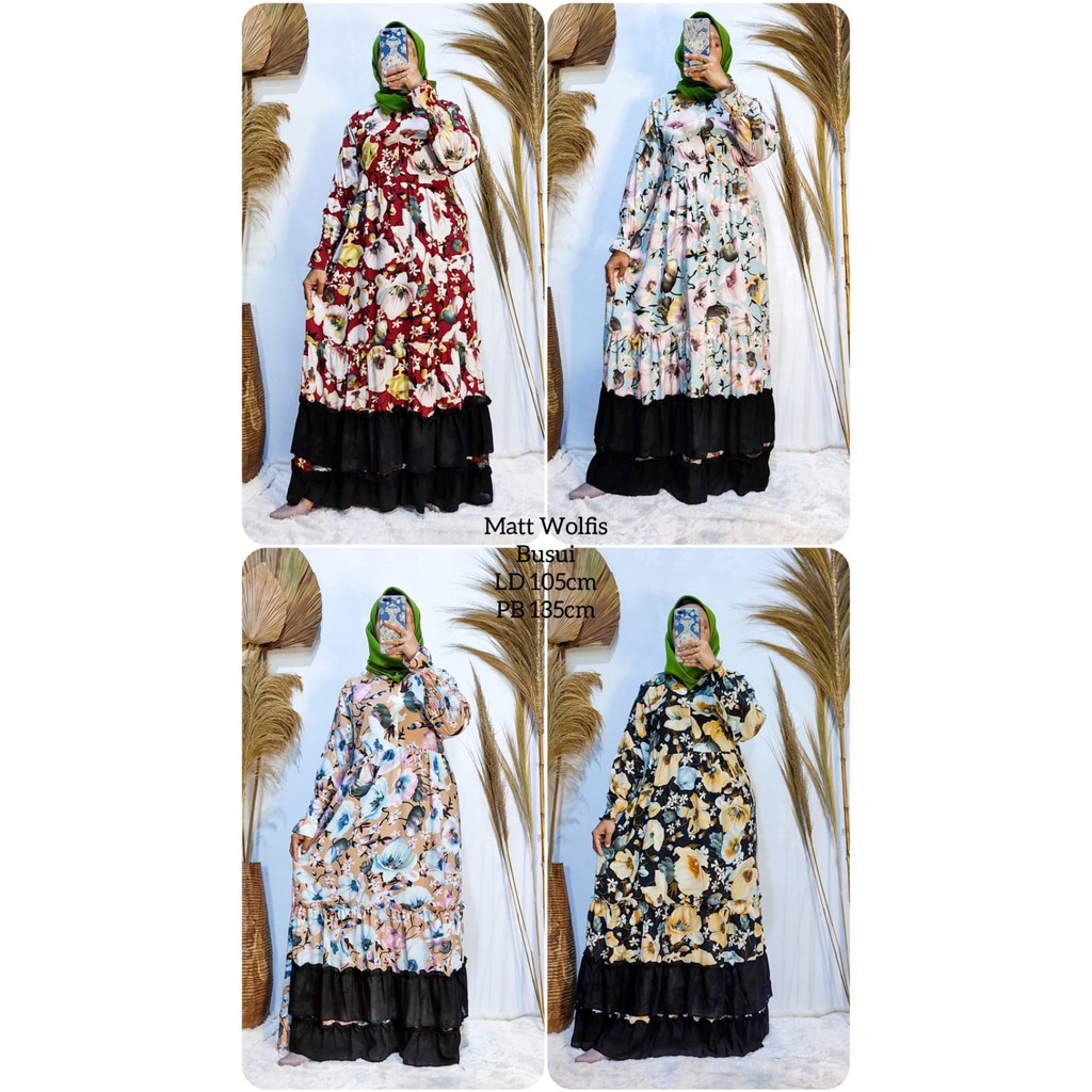 XXX Gamis Wolfis Motif Bunga Lengan Karet