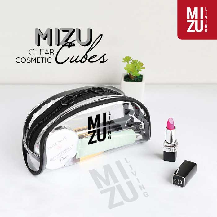 MIZU CUBES Clear Cosmetic Cube Transparent Makeup Travel PVC Wash Bag Tas Kosmetik Transparan Bening