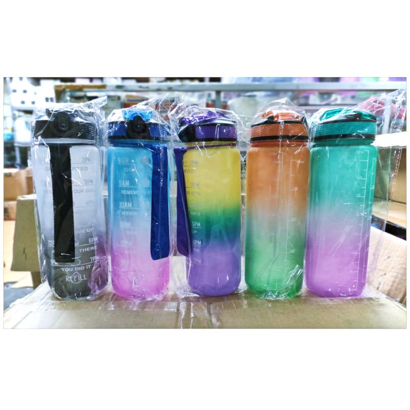Botol air minum 1 Liter MOTIVASI Gradiasi warna pelangi viral super murah COD