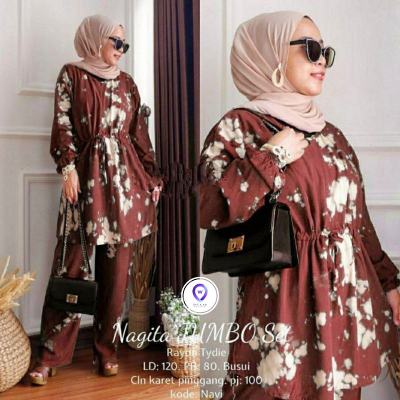 Setelan One Set Tie Dye Lengan Panjang Nagita Set Jumbo / Baju Daster Wanita Jumbo Motif Serut Murah-One Set TD Maroon