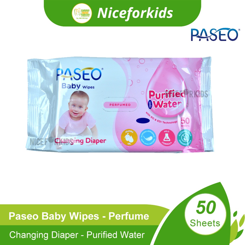 Paseo Baby Wipes Changing Diaper Purified Water 50's / Tisu Basah