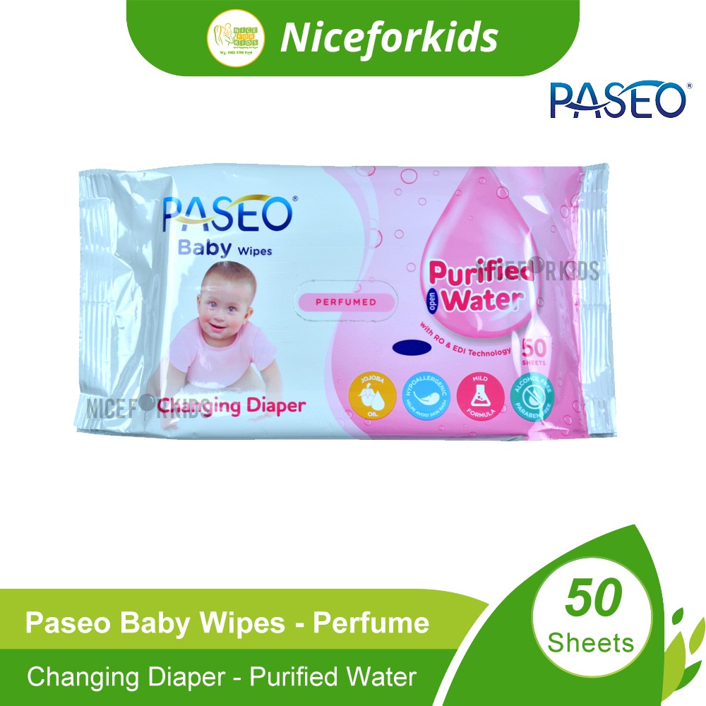 Paseo Baby Wipes Changing Diaper Purified Water 50's / Tisu Basah