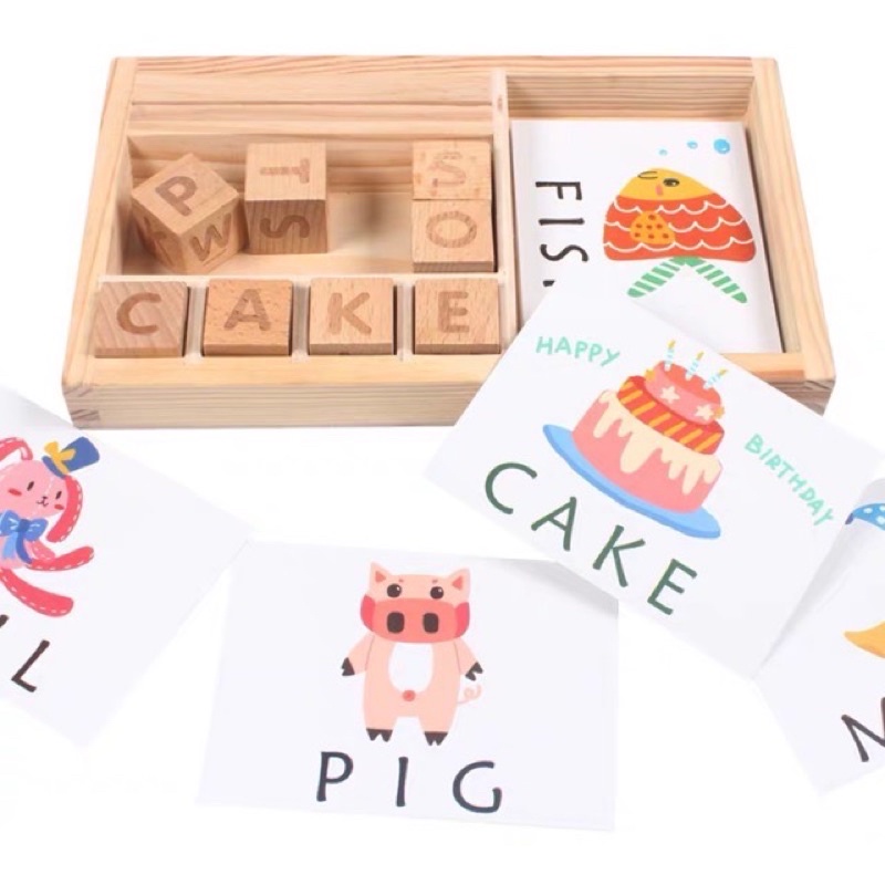 Wooden alphabet learning box - belajar huruf - mengeja - mainan edukasi anak