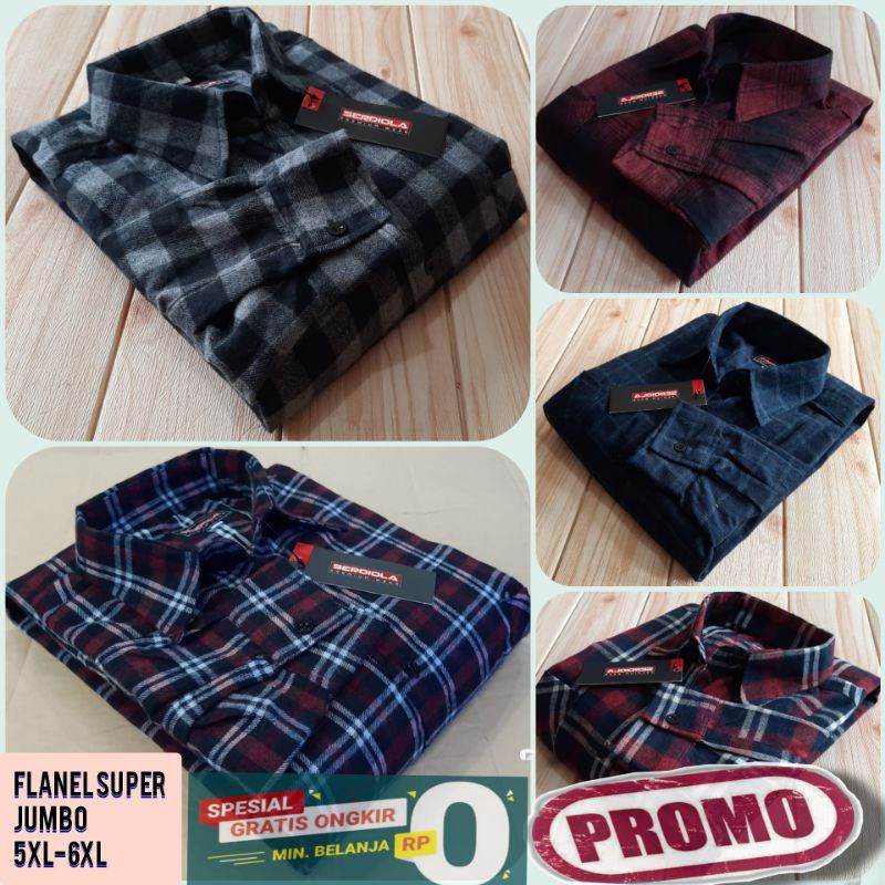 kemeja flanel super jumbo pria 5XL-6XL lengan panjang/kemeja big size import motif kotak