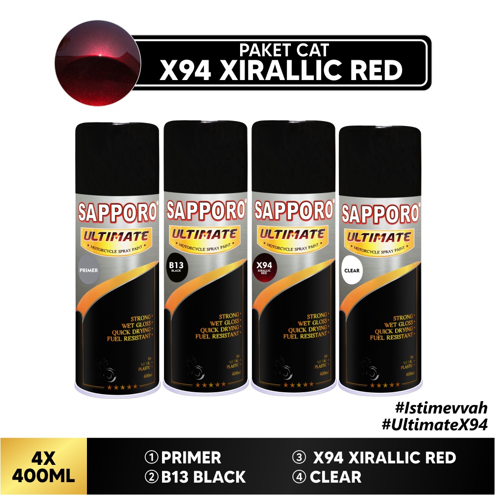 Paket Cat X94 Xirallic Red / Sapporo Ultimate / Cat Spray Semprot Aerosol Terbaik