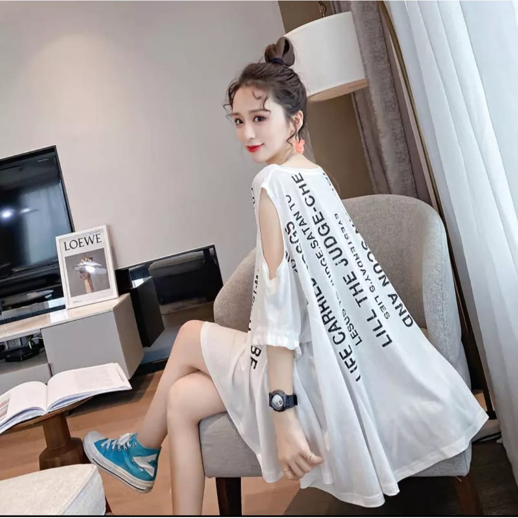 QFS -BLOUSE KOREA STAN  BOLONG BAHU / SABLON / TERBARU / TERPOPULER/WHITE