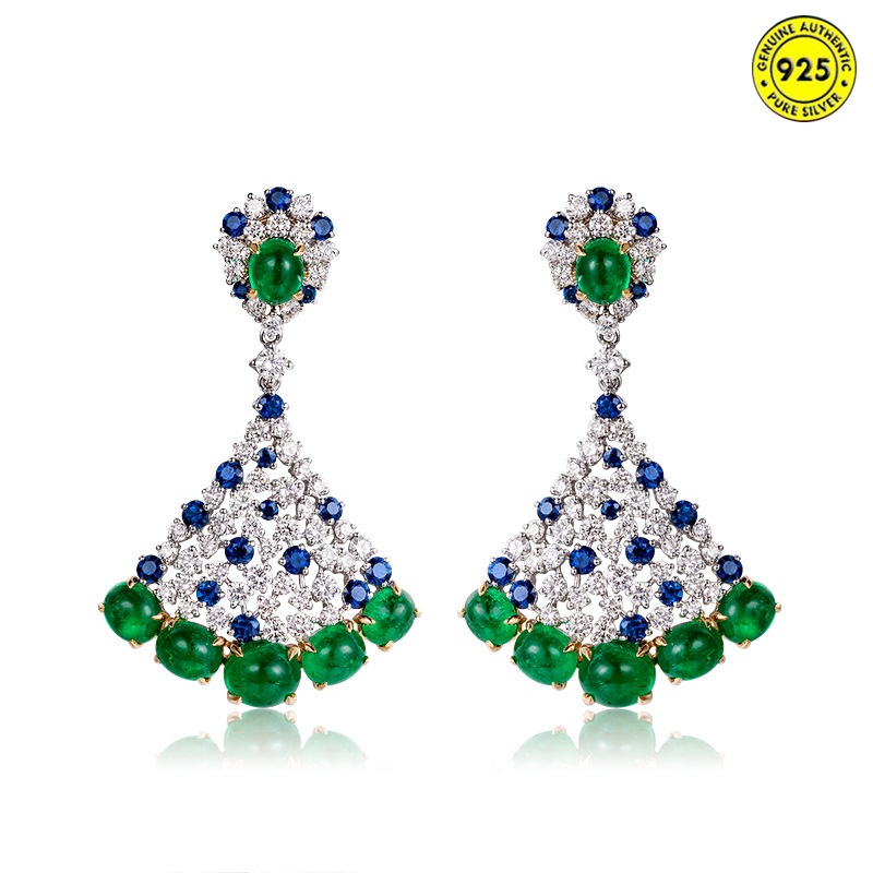 Anting Tusuk Sterling Silver 925 Model Peri Dengan Emerald Mewah Untuk Wanita