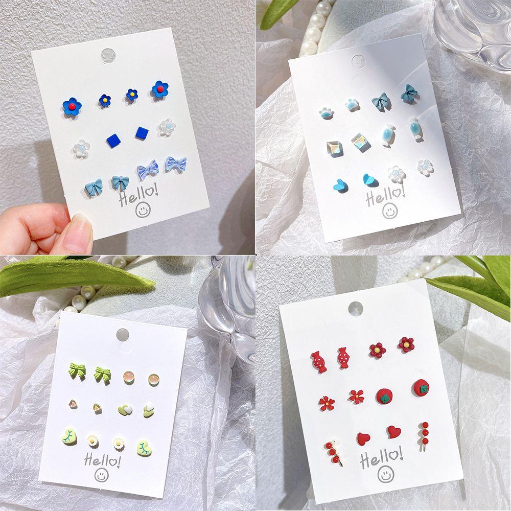 Preva Anting Geometris Tren Sederhana Fashion Cantik Aksesoris Kecil Lucu 6pasang/set Anting Kecil