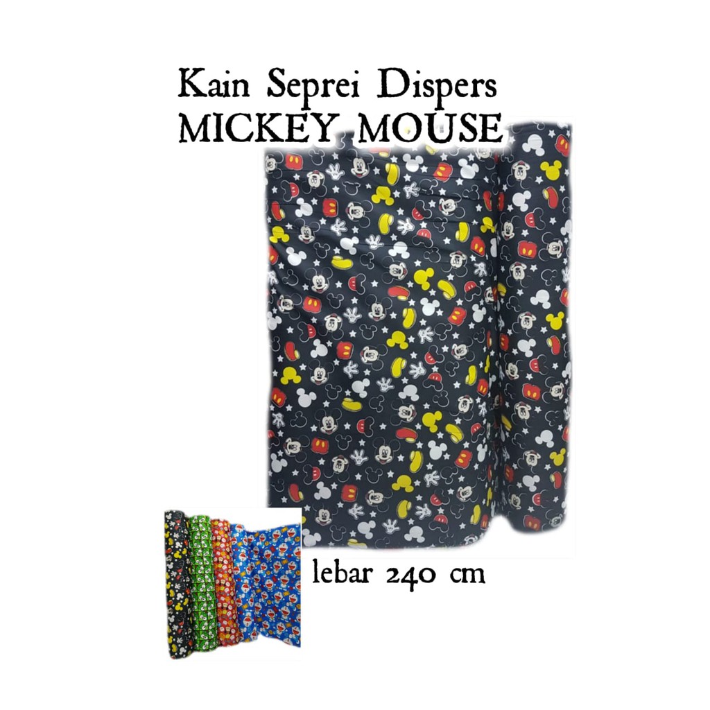 Bahan Kain Seprei Sprei Gorden Hordeng Katun Disperse Dispers Motif Mickey Mouse