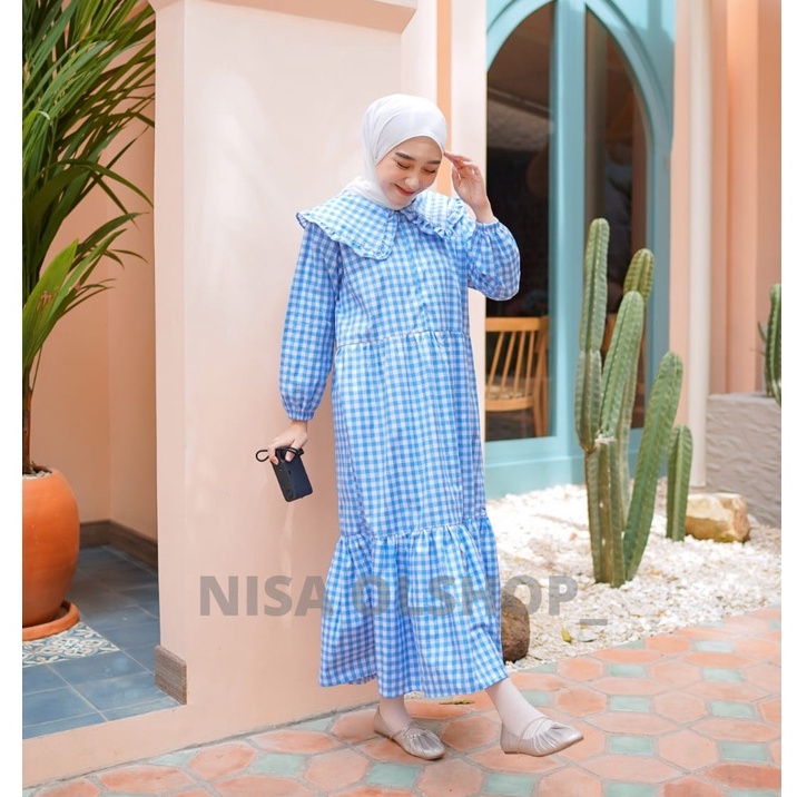 Rara midi dress - gamis remaja - L/XL - gamis kotak kotak - pakaian wanita - bisa cod