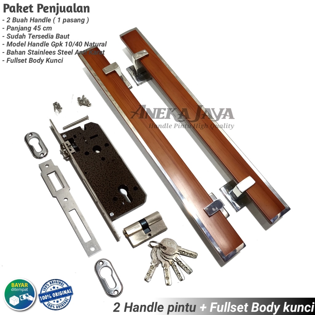 PROMO !!! 2 Handle pintu rumah set kunci panjang 45 cm warna hitam / Gagang Tarikan Pintu rumah