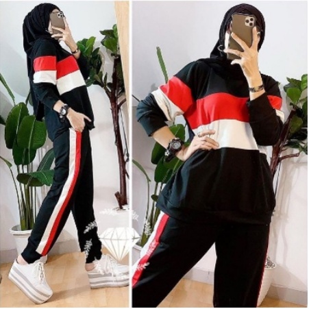 STELAN SENAM MERAH PUTIH/BAJU SENAM MERAH PUTIH/SETELAN OLAHRAGA WANITA/BAJU SENAM WANITA/SENAM/SETE