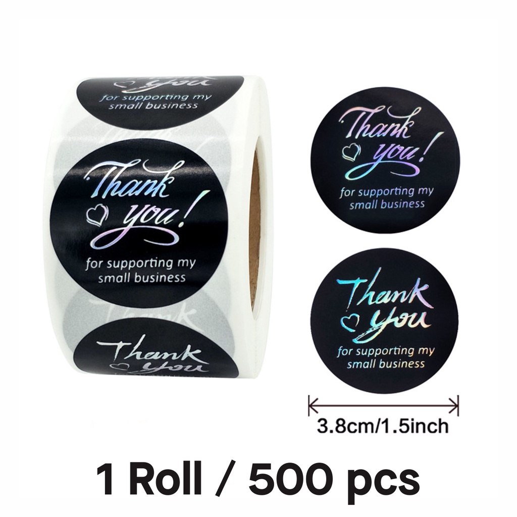 

Label Sticker Thank You Black Silver Foil Stiker Tag Kado Segel Amplop Undangan Bingkisan 3,8 cm / 1,5 inch