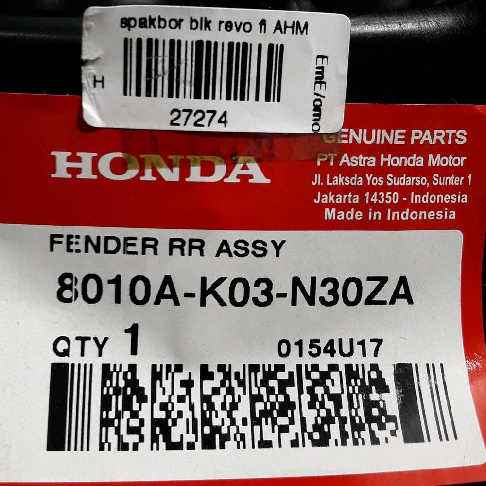 8010A-K03-N30ZA Spakbor Belakang Revo Fit Revo Fi 100% Original Honda Asli Ori HGP