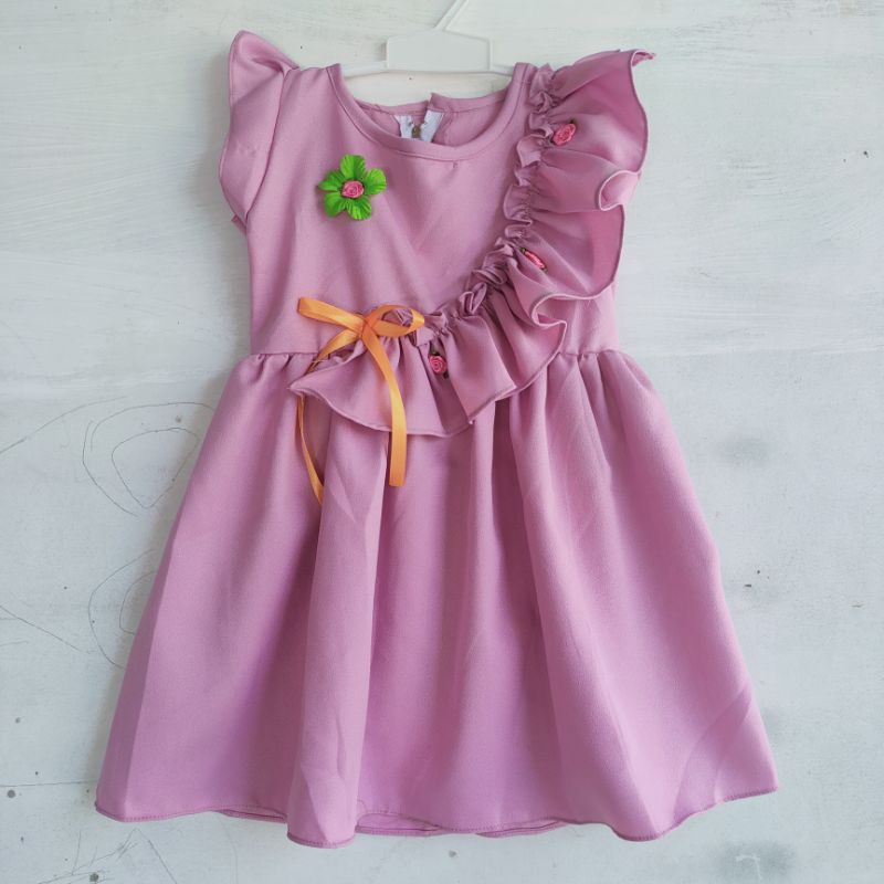 Dress anak cewek perempuan 1 2 tahun ( dress moscrepe bunga rempel )