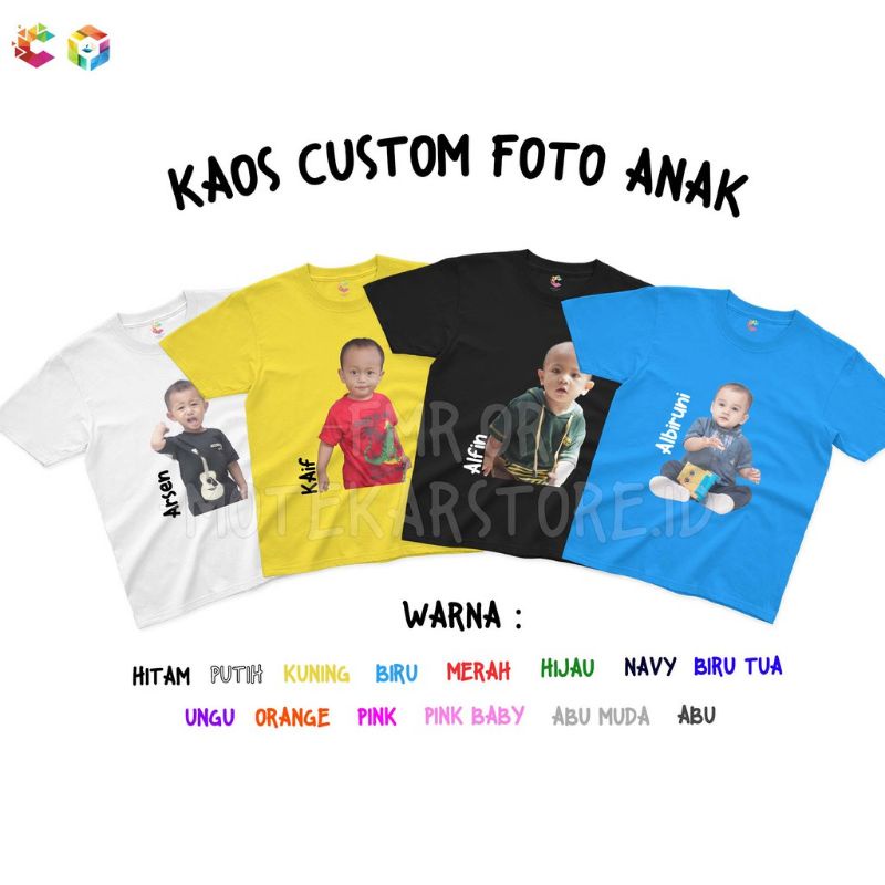 Kaos anak nama plus foto baju anak Custom nama dan foto