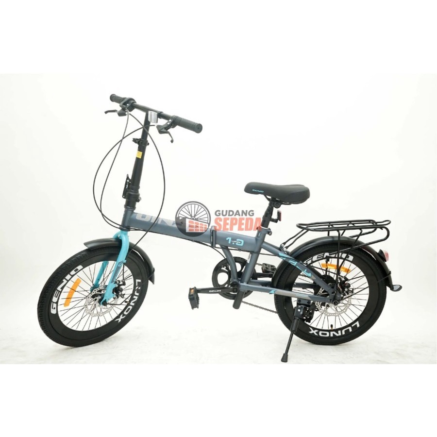 Sepeda Lipat Genio Lunox 1.0 size 16 dan 20 khusus wilayah luar jadetabek JNE cargo atau sicepat-Grey Green(skyblue)