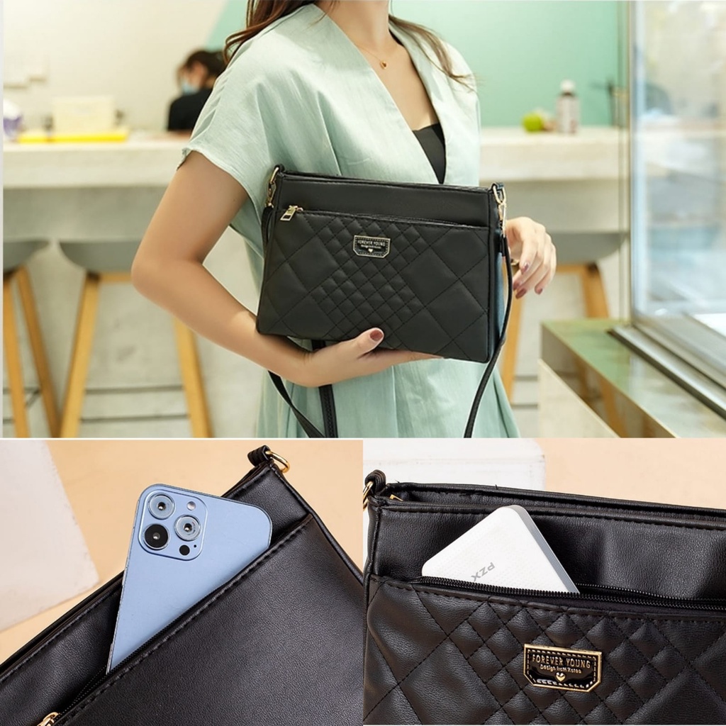 TAS SELEMPANG WANITA FASHION IMPORT FOREVER YOUNG KULIT HITAM REBENIA TA644B5 KOREA PREMIUM SLING BAG REMAJA KEKINIAN BRANDED CEWEK MURAH