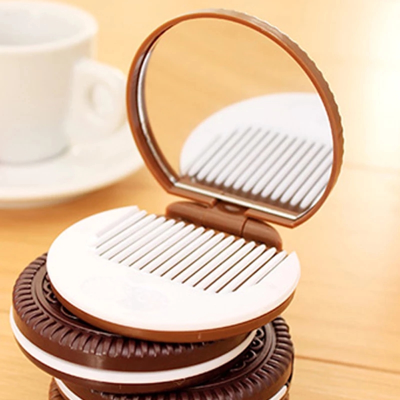 Kaca Cermin Rias Saku Include Sisir Saku Pocket Mirror Unik Bentuk Kue Biskuit Coklat Oreo F383