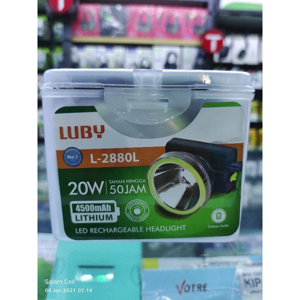 Senter Kepala LUBY 20W Cahaya Putih dan Tombol Ulir(Putar) Baterai 4.500MaH