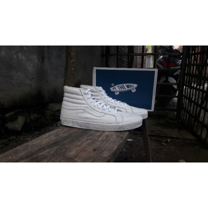 Vans sk8 high lx triple white leather vault og ori 100%