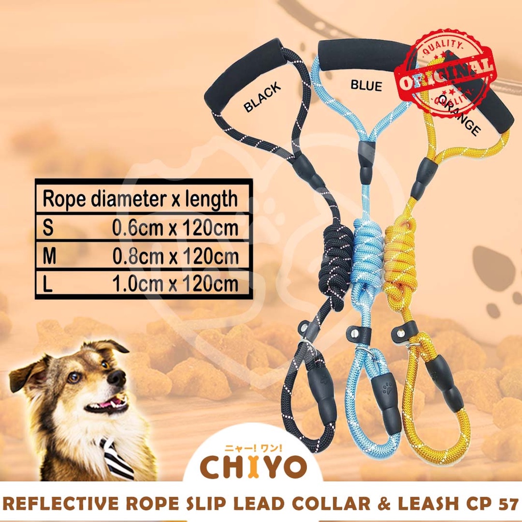 TALI TUNTUN ANJING REFLECTIVE ROPE SLIP LEAD COLLAR &amp; LEASH CP57