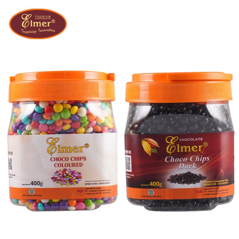 

Elmer Choco Chips HR 400gr | Chocochip Dark & Warna Half Round | Topping Taburan Cake