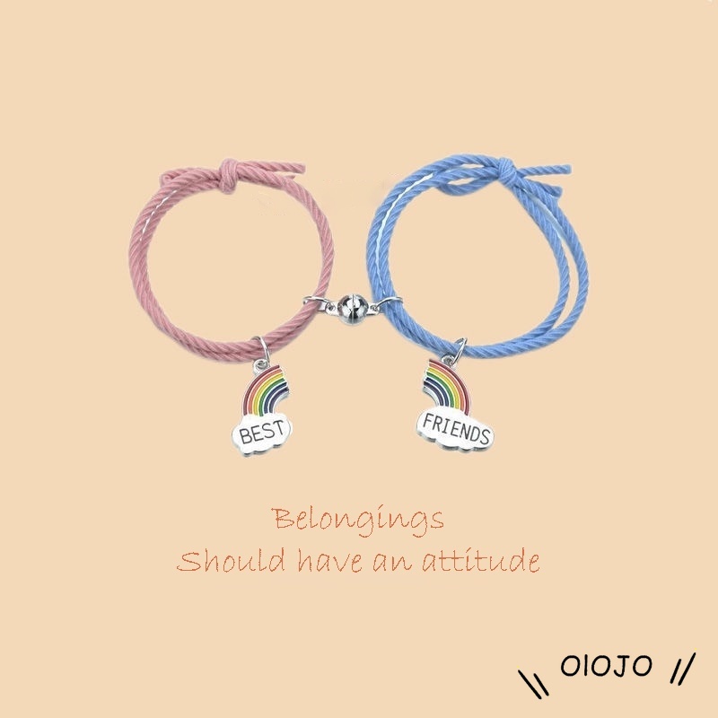 2pcs/set Gelang Pelangi Gaya Korea Sahabat Gelang Persahabatan Perhiasan Fashion Hadiah Ulang Tahun - ol