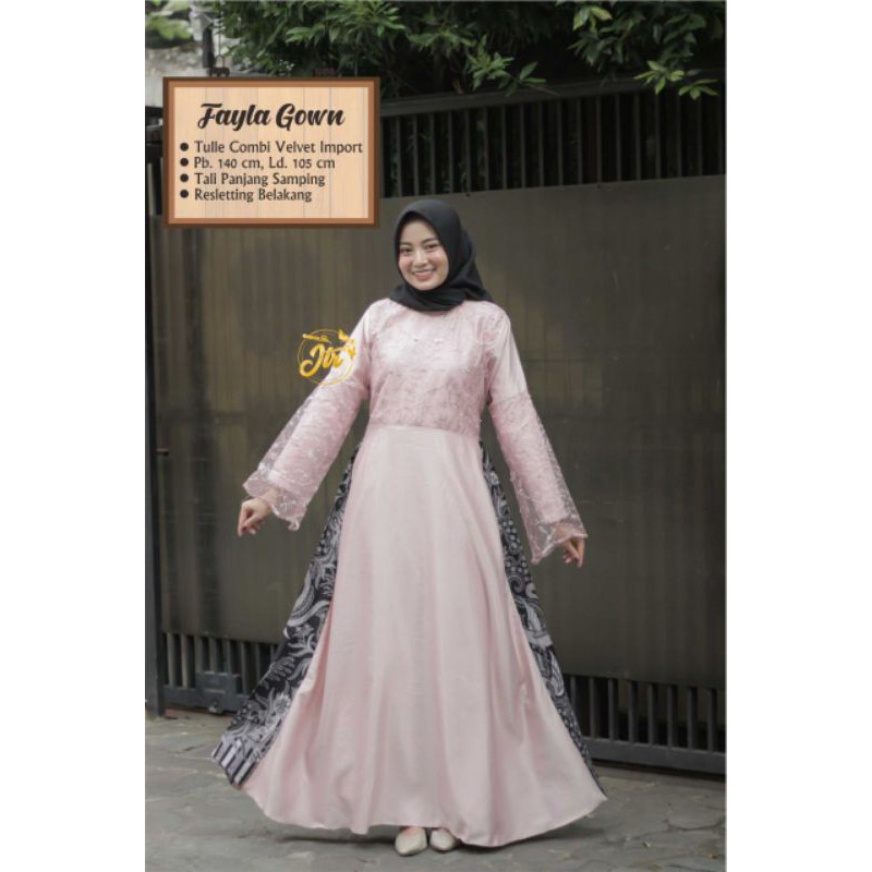 (BISA COD) GAMIS FAYLA GOWN KOMBINASI BORKAT TILE DAN BATIK/BATIK KOMBINASI/GAMIS BORKAT