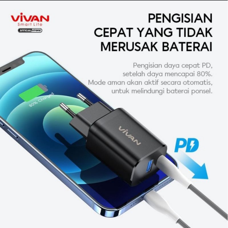 Vivan Charger 30 W Dual Port - Charger Vivan Power Super 30 QC 3.0+PD