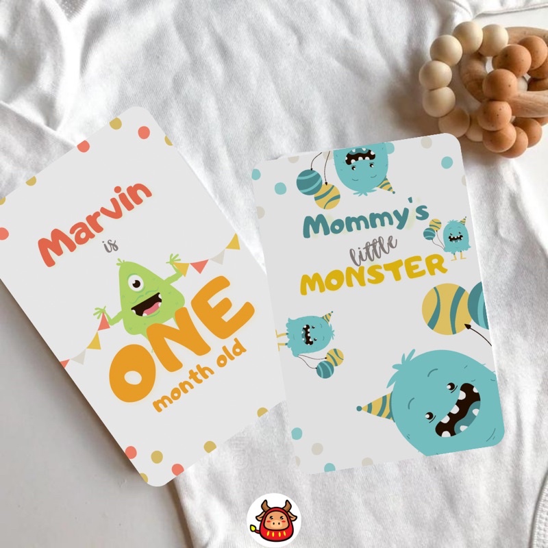 New Design Baby Milestone Card premium free custom name MOmmy's little monster themed