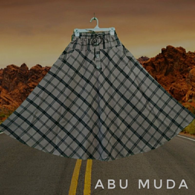 ROK PAYUNG KOTAK/MAXI SKIRT/ROK PAYUNG PANJANG/KLOK LEBAR-ABU muda sw