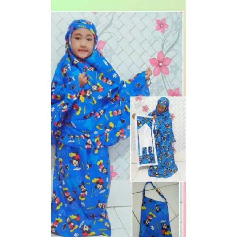 Mukena anak mukena karakter micky bahan katun satu set dengan sajadah & tas