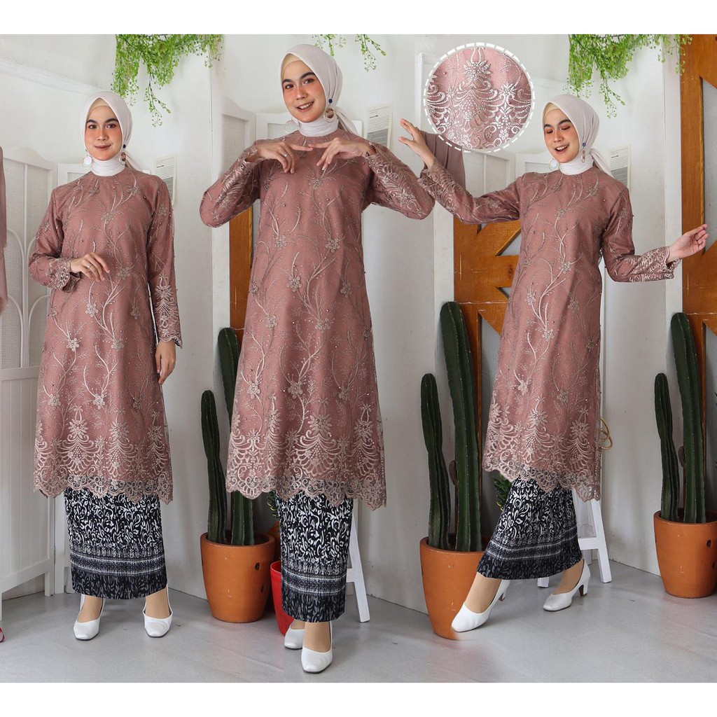 ATASAN TUNIK TILLE SONYA BORDIR MUTIARA GLITTER KEBAYA LONGDRESS MEWAH TULLE BRUKAT TERMURAH 8 WRN!