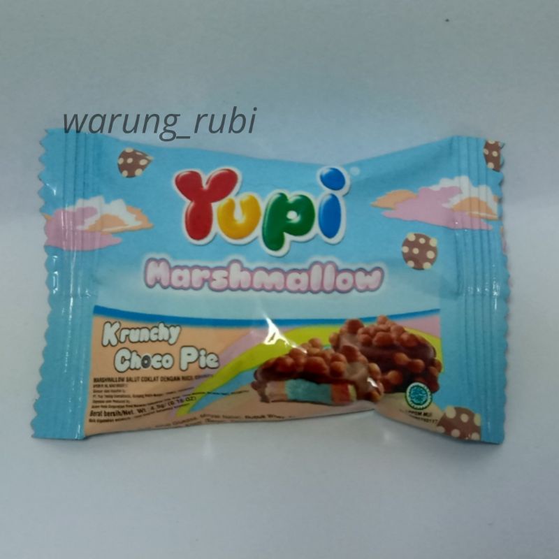 Yupi Marshmallow Krunchy Choco Pie 4 gram, Harga 1pcs. Marshmallow Salut Coklat dengan Rice Crispy C