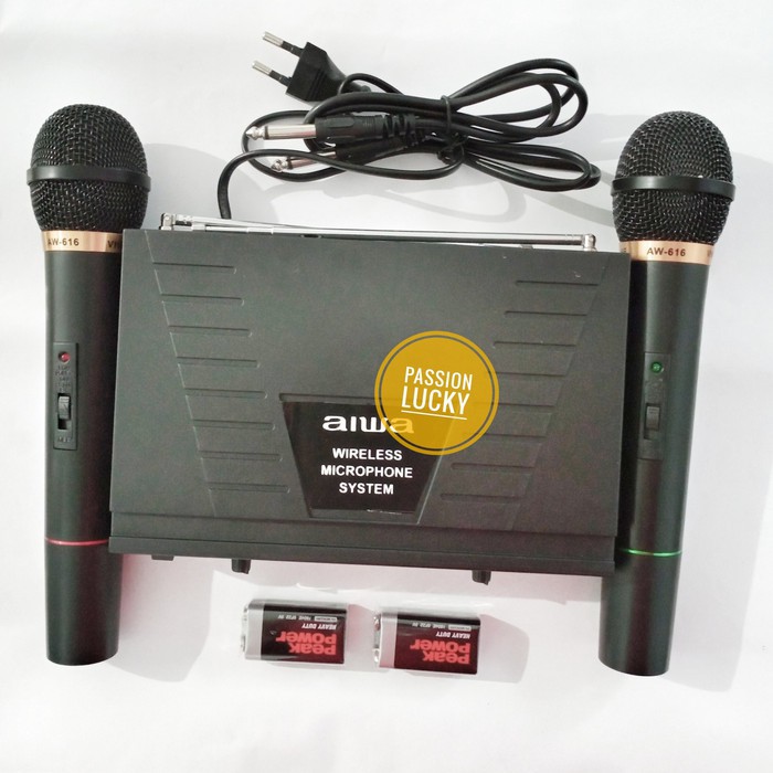 Aiwa Microphone AW-616 Wireless VHF Double AW-616 Suara Empuk Original