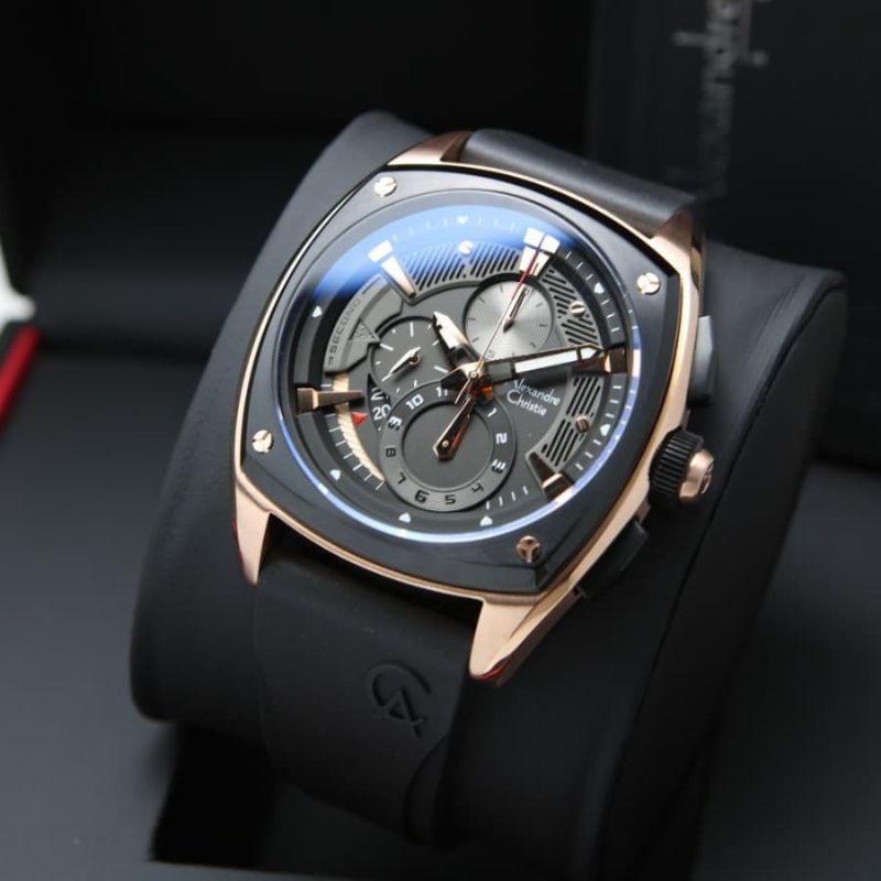 Jam Tangan Alexandre Christie AC 6591 Pria / AC6591 MC Black Rosegold Original