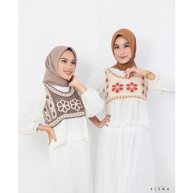 YARA P08 BLOUSE KOREAN STYLE TOP RAJUT KNIT BORDIR SIFON IMPORT PREMIUM