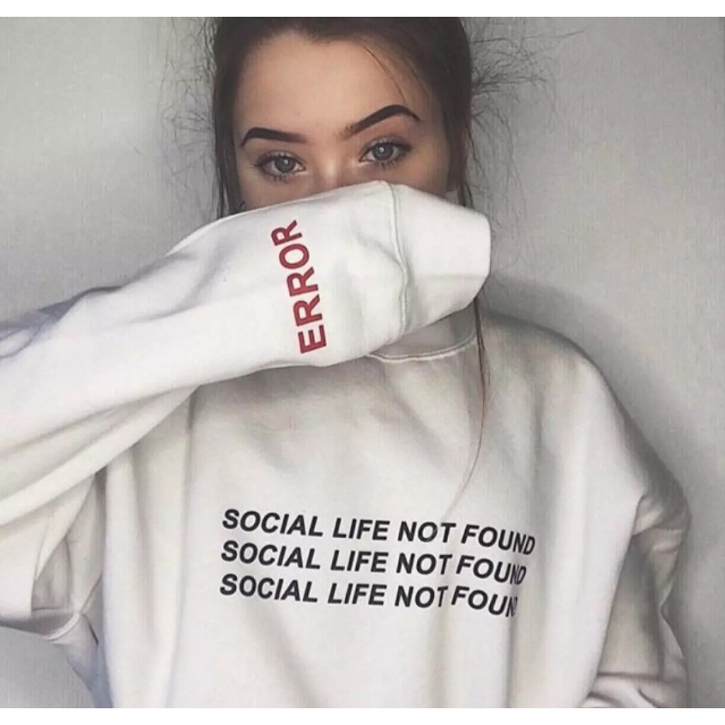 SWEATER WHITE BASIC SOCIAL LIFE NOT FOUND - SWEATER OBLONG WANITA