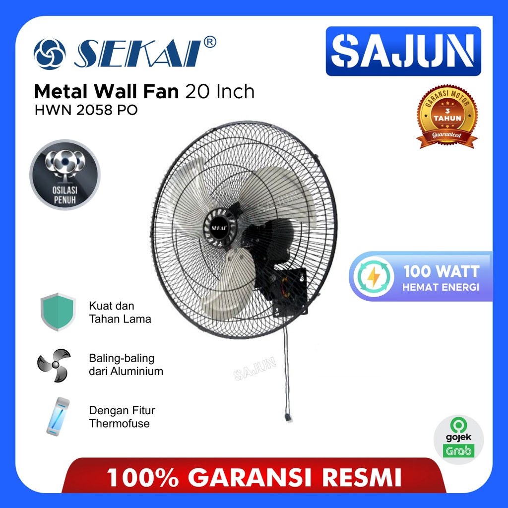 SEKAI Metal Wall Fan 20 Inch HWN2058PO Kipas Angin Dinding HWN-2058PO