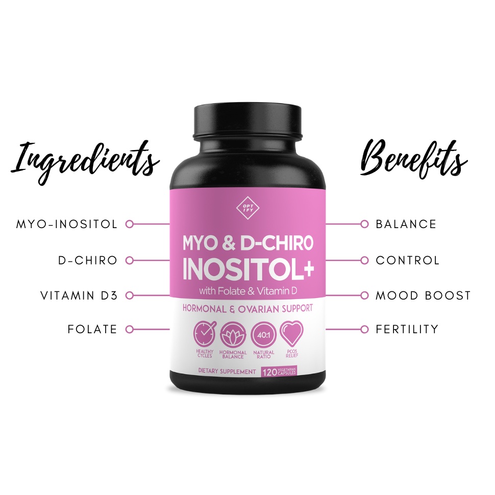 Premium PCOS Supplement Optify Myo-Inositol and D-Chiro Inositol + Folate and Vit D 120 Vcaps