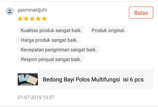 Bedong Bayi Polos Multifungsi  isi 6 pcs packing TAS