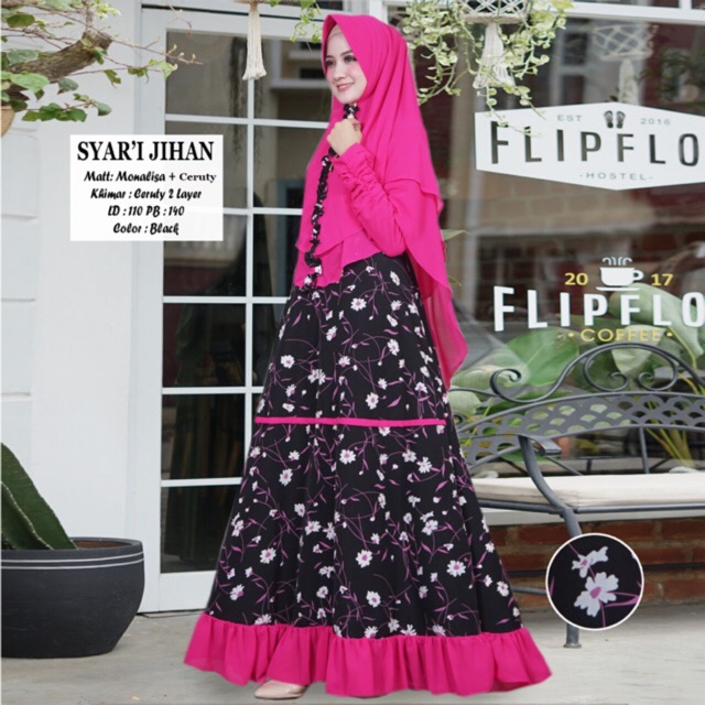 Asli Original  JIHAN SYARI CERUTY muslimah dress Sunrise gamis lebaran yusha ilyasa aysila deanara