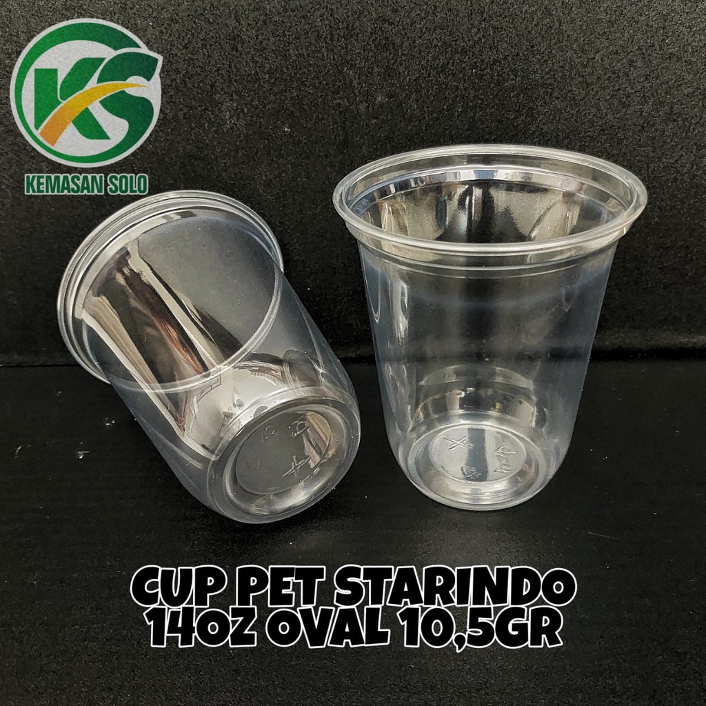 Gelas plastik PET cup oval 14 oz 10,5 gr bening STARINDO ( DUS )