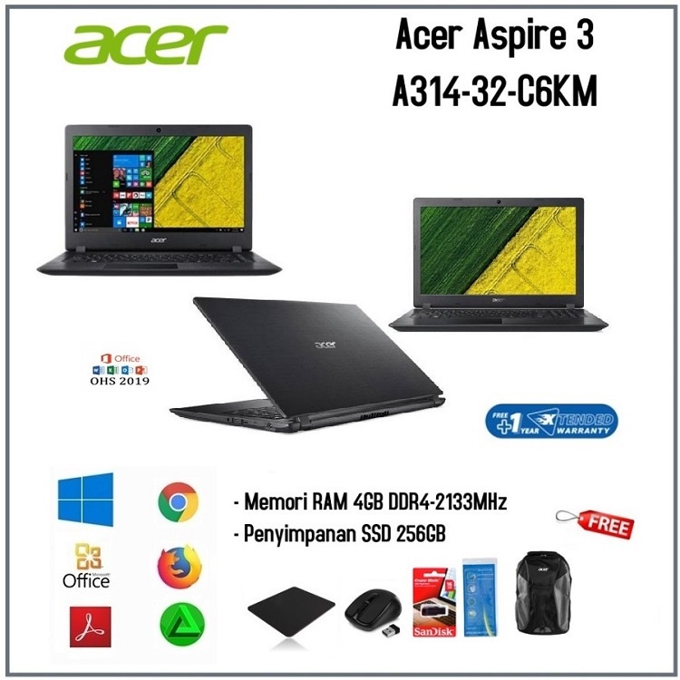 LAPTOP Acer Aspire 3 A314-32-C6KM Intel Celeron N4120 RAM 4GB SSD 256GB WIN10